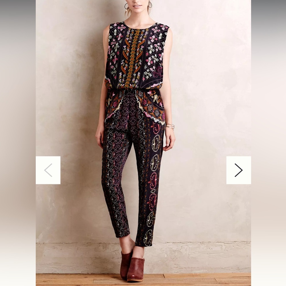 HEMANT & NANDITA Black Printed Sleeveless Jumpsuit with Multicolor Paisley